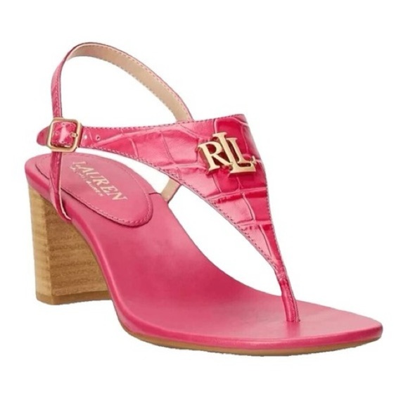Ralph Lauren Wescott II Leather Thong Pink Sandal with Gold Accent